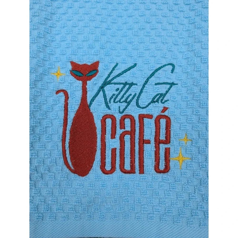 Kitty Cat Cafe Retro Mid Century Modern Atomic Kitchen Bath Bar Hand Towel